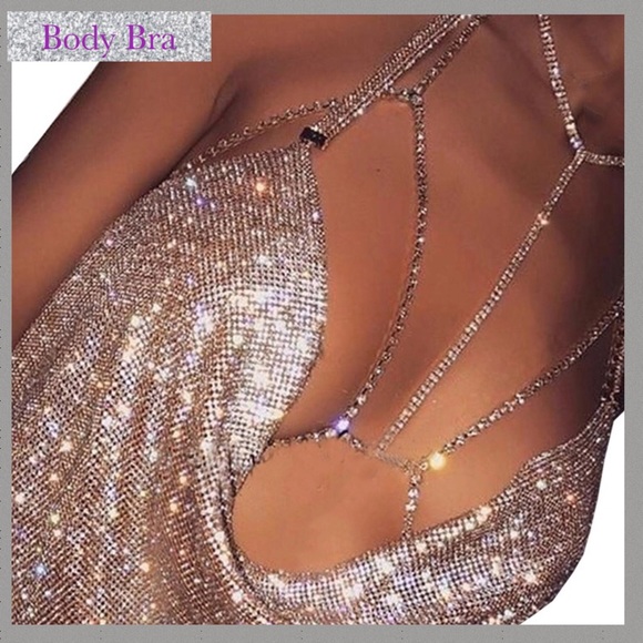 Boutique Jewelry - Gold Rhinestone Body Chain / Bra NEW